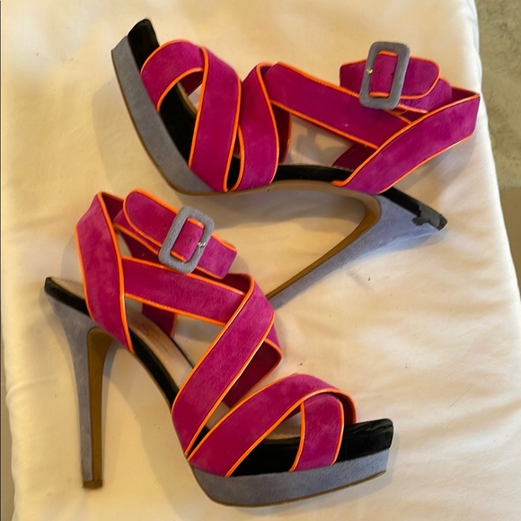 Stylish Pink and Orange Strappy  Platform Heels - Picture 10 of 14